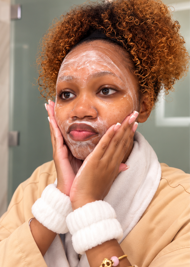 White wrist cuffs in skincare routine
